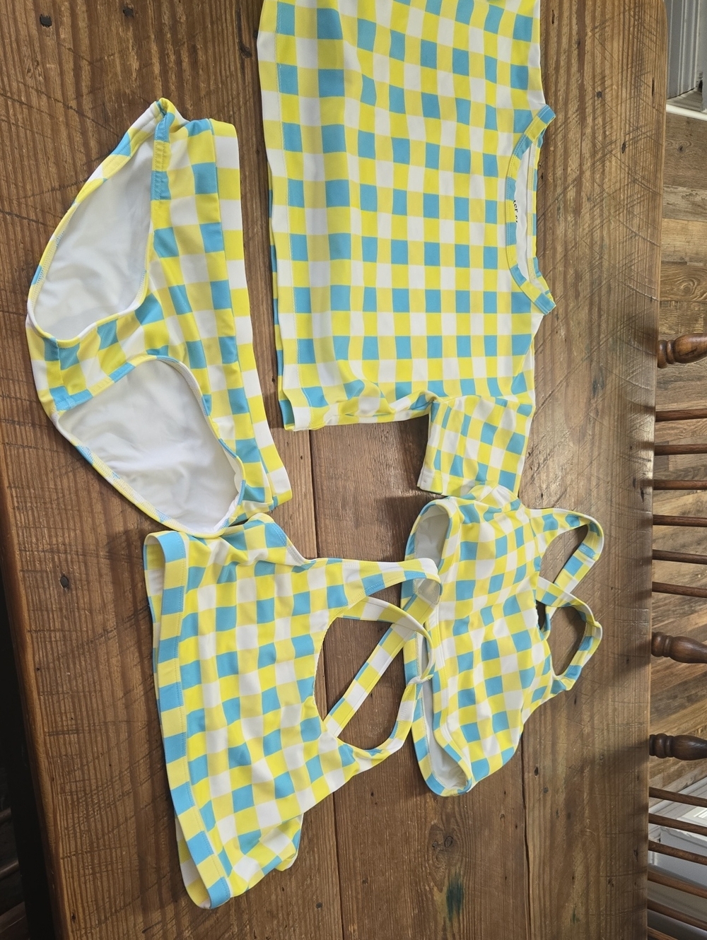 Yellow & Light Blue Checkered Swim Set